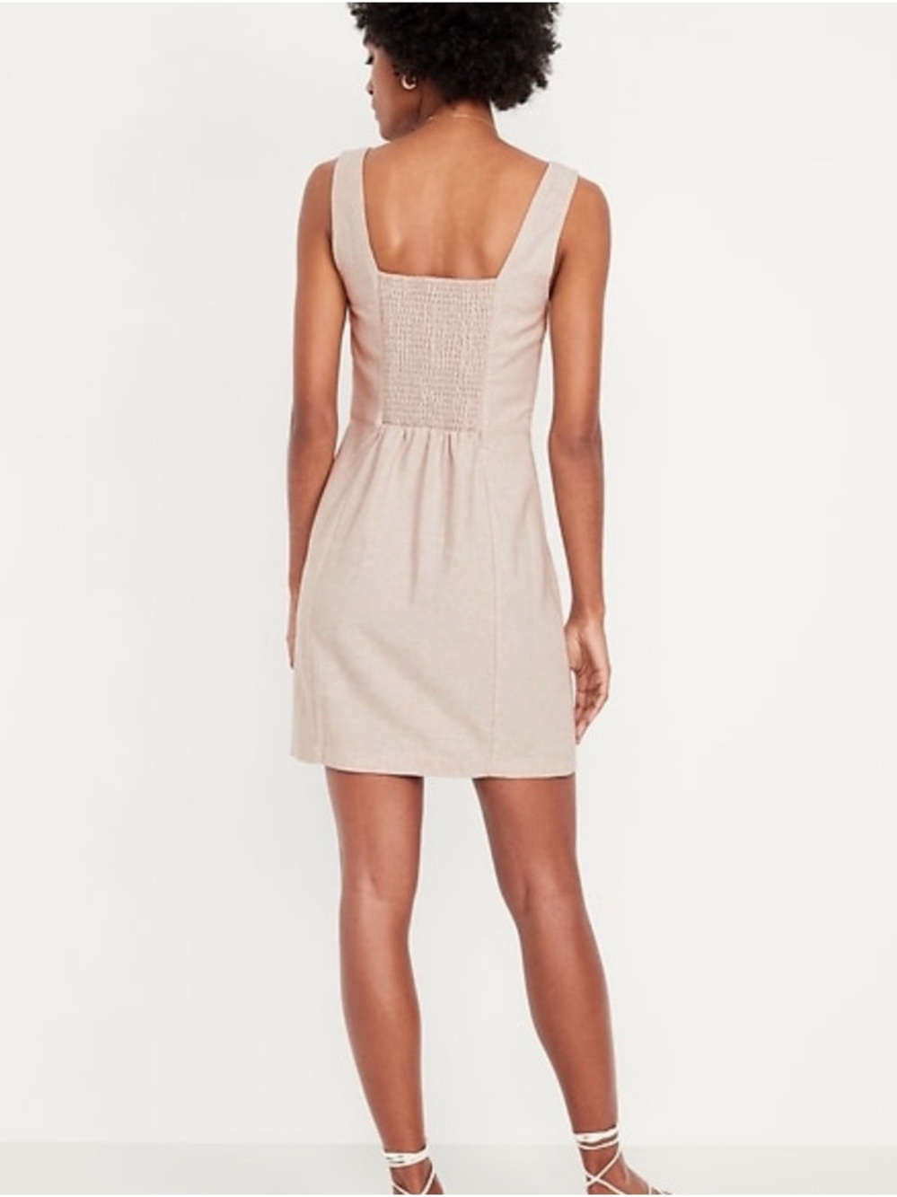 Old Navy Neutral Linen Square-Neck Midi Tank Dress - Picture 3 of 8